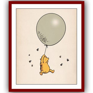 Winnie the Pooh and Balloon Winnie the Pooh Poster Color Vintage Classic Poster Nursery Printable Instant Digital Download
