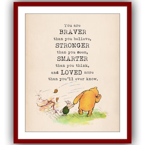 Sie sind mutiger als Sie glauben, stärker als Sie scheinen, und ... Winnie Puuh Zitat Poster Kinderzimmer Printable Sofortiger digitaler Download