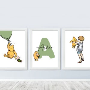 Set Of 3 Winnie the Pooh Personalised Name Print Nursery Wall Art Poster Nursery Print Baby Room Decor Digital Download