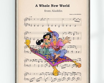 Aladdin Music Poster A Whole New World Music Sheet Musical Art