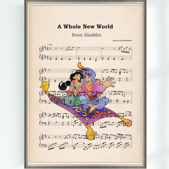 Aladdin Music Poster A Whole New World Music Sheet Musical Art