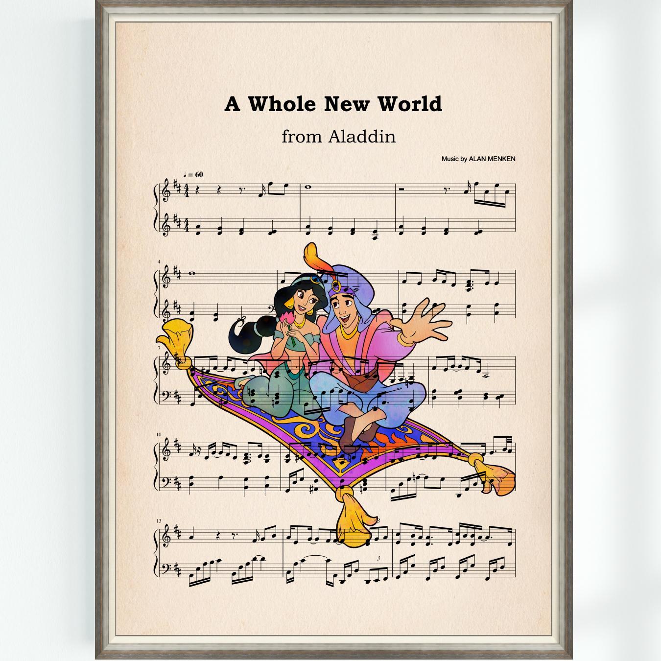 Aladdin Music Poster A Whole New World Music Sheet Musical Art