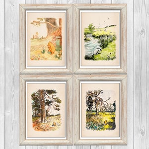 Winnie the Pooh Set Of 4 Piglet Eeyore  Vintage Classic Poster  A. Milne E. H. Shepard Nursery Print Instant Digital Download