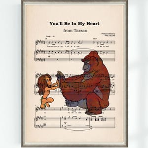 Tarzan and Kala Poster You&#39;ll Be In My Heart Music Sheet Musical Art Wall Decor Print Nursery Instant Digital Download