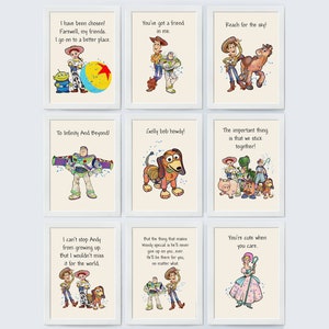 Toy Story Quote Set Of 9 Poster Woody Buzz To Infinity And Beyond! Reach for the sky!.... Nursery Print Baby Room Decor 578
