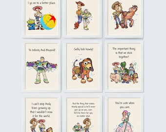 Toy Story Quote Set Of 9 Poster Woody Buzz To Infinity And Beyond! Reach for the sky!.... Nursery Print Baby Room Decor 578
