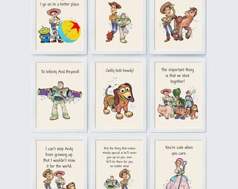 Toy Story Quote Set Of 9 Poster Woody Buzz To Infinity And Beyond! Reach for the sky!.... Nursery Print Baby Room Decor 578