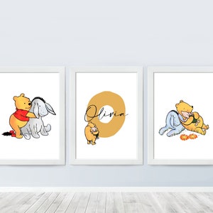 Personalisierte benutzerdefinierte Winnie the Pooh Set 3 personalisierte Name Print Kinder Kinderzimmer Wand Kunst Poster Kinderzimmer Baby Zimmer Dekor Digitaler Download