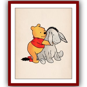 Winnie the Pooh hugs Eeyore Winnie the Pooh Poster Color Vintage Classic Poster Nursery Printable Instant Digital Download