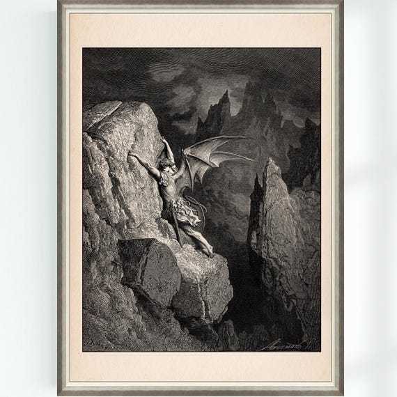 Fallen Angel Lucifer Paradise Lost Print Gustave Dore Engraving