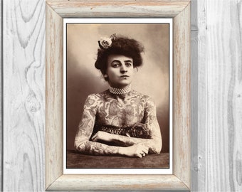 Mrs. Maud Stevens Wagner Tattooed Lady First Female Tattoo Artist (1907) Poster Tattoo Print Vintage Photo Instant Digital Download