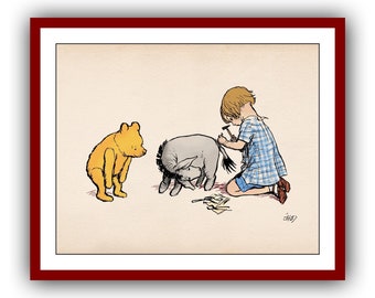 Christopher Robin Eeyore Winnie the Pooh Poster Color Vintage Classic Poster Nursery Printable Instant Digital Download