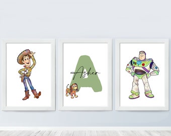 Set Of 3 Toy Story Personalised Name Poster Woody and Buzz Nursery Print Baby Room Decor 3564