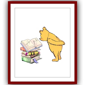 Winnie the Pooh Reading a Book Winnie the Pooh Poster Color Vintage ...
