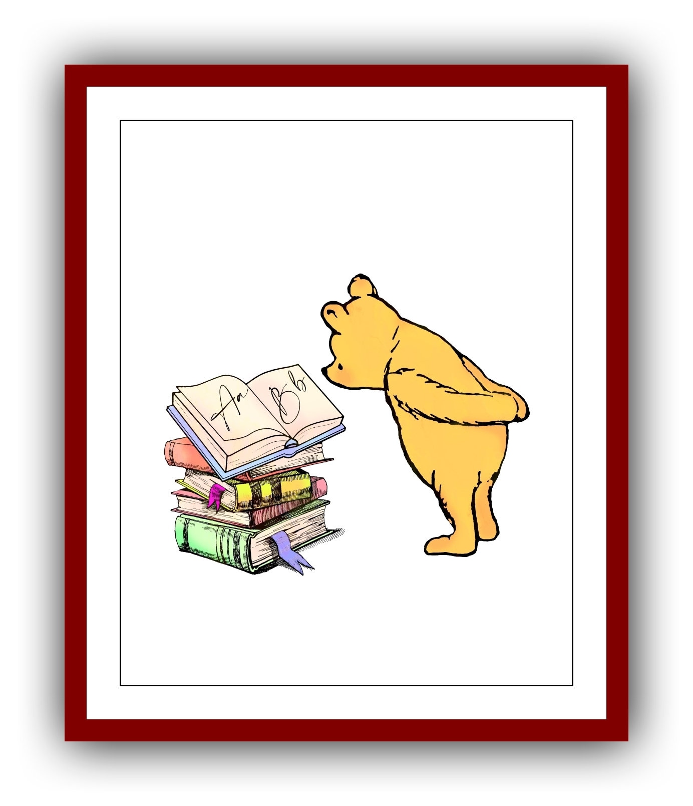 本を読んでいるくまのプーさん くまのプーさん ポスター カラー