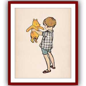 Christopher Robin and Winnie the Pooh Poster Color Vintage Classic Poster Nursery Printable Instant Digital Download