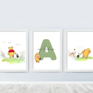 Set Of 3 Custom Winnie the Pooh Personalised Name Print Kids Nursery Wall Art Poster Nursery Print Baby Room Decor Digital Download