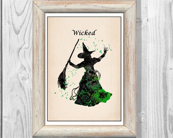 Wicked Witch Poster  Musical Poster Wizard of Oz  Watercolor Print  Art Wall Decor Instant Digital Download