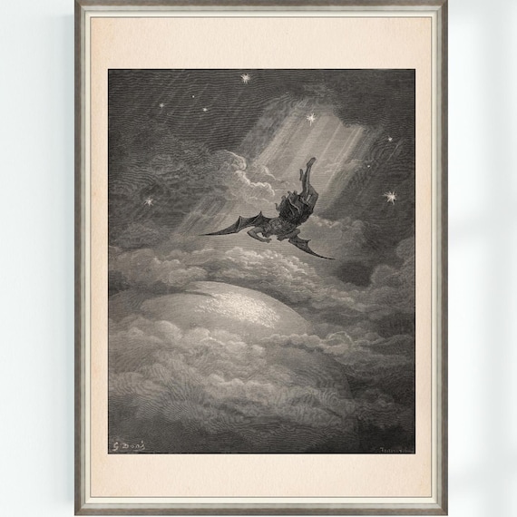 Lucifer Fallen Angel Paradise Lost Print Gustave Dore Engraving