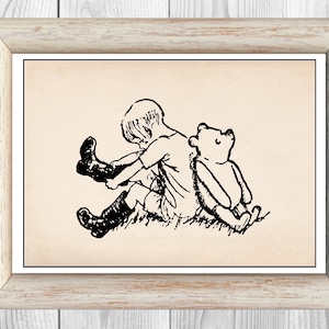 Winnie the Pooh and Christopher Robin Vintage Classic Poster Nursery Print Instant Digital Download