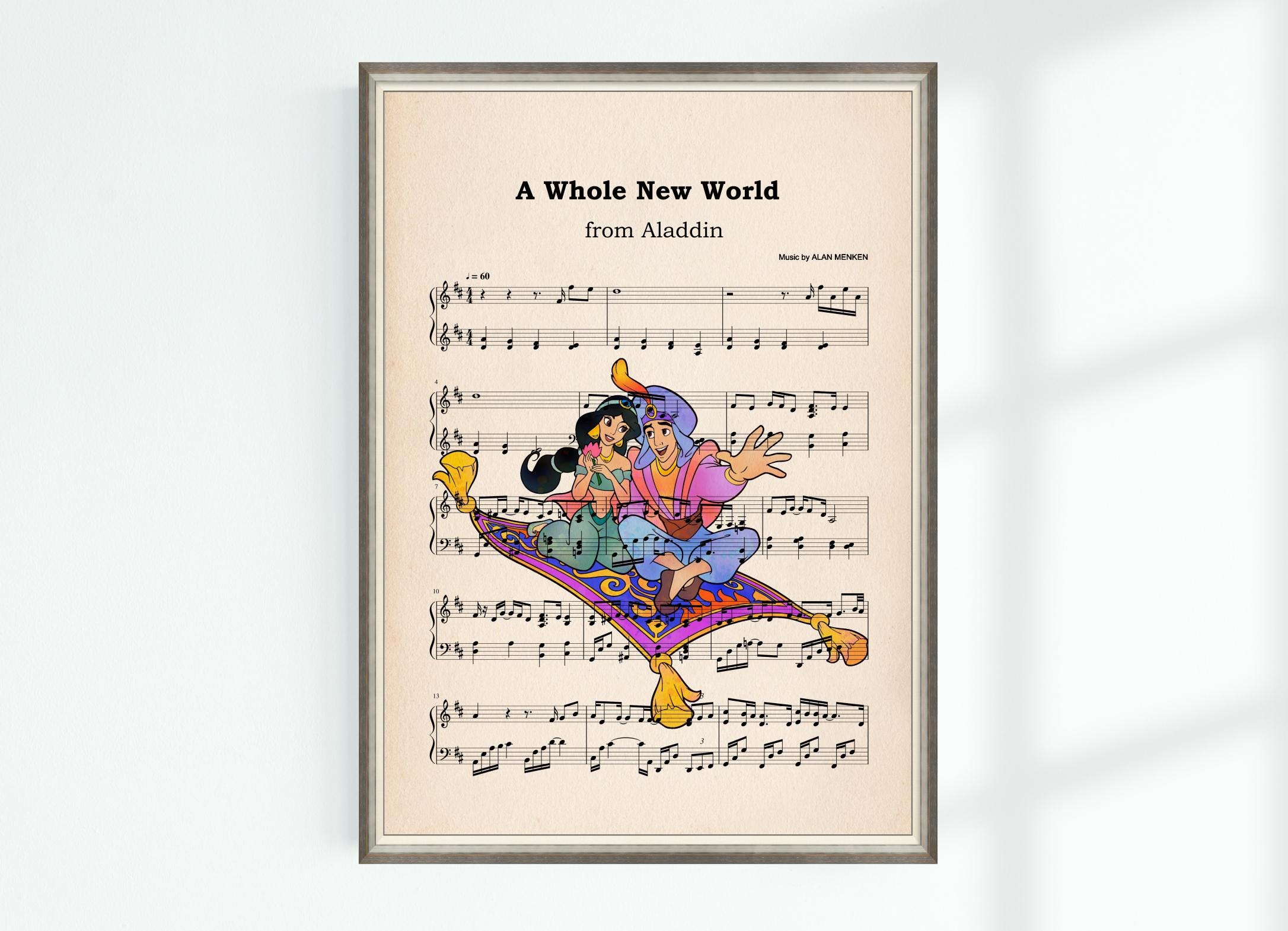 Aladdin Music Poster A Whole New World Music Sheet Musical Art