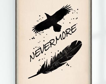 Edgar Allan Poe Poster The Raven Poem Nevermore Edgar Allan Poe Literature Classic Vintage Print Instant download