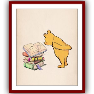 Winnie the Pooh Reading a Book Winnie the Pooh Poster Color Vintage Classic Poster Nursery Printable Instant Digital Download