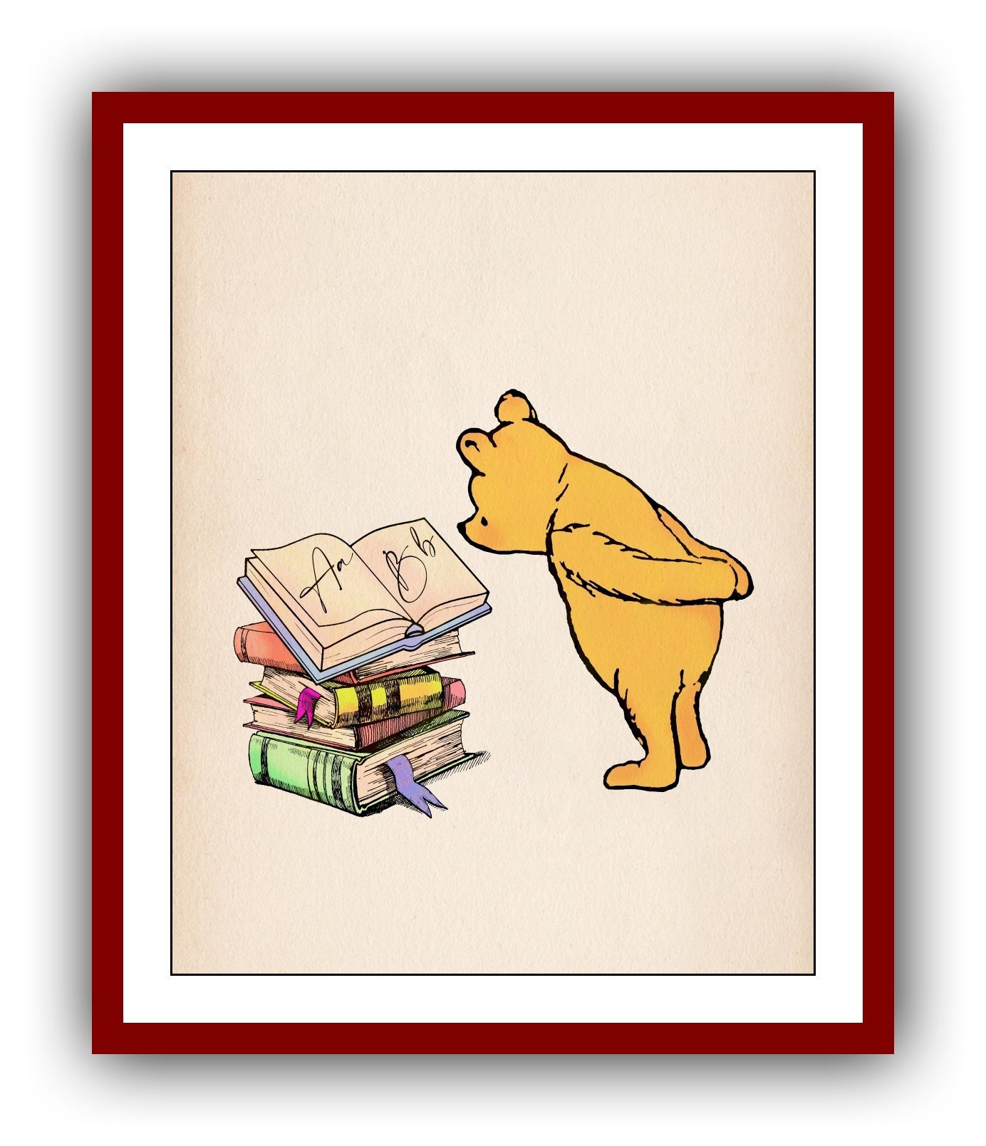 本を読んでいるくまのプーさん くまのプーさん ポスター カラー