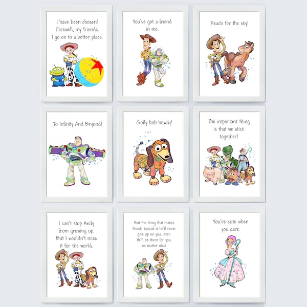 Toy Story Quote Set Of 9 Reach for the sky! To Infinity And Beyond! Woody Buzz Poster Nursery Printable Baby Room Decor Instant Download