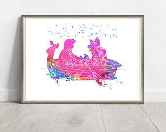 Little Mermaid Ariel and Eric Poster Princess Print Watercolor Kids Wall Art Printable Nursery Instant Digital Download