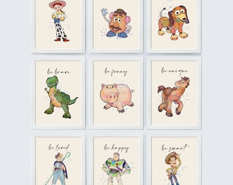 Toy Story Set Of 9 Color Poster Be Brave Be Smart Be Kind..... Woody Buzz Rex.... Nursery Print Baby Room Decor 566