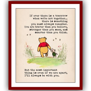 If ever there is a tomorrow when we&#39;re not together ...Winnie the Pooh Quote Poster Vintage Wall Art Decor Nursery Print 1504