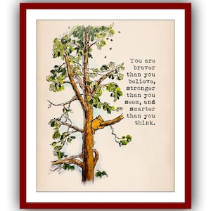 &quot;Du bist mutiger als du glaubst, stärker als du scheinst, und... &quot;&quot;Winnie the Pooh&quot;&quot; Zitat Poster Vintage Wanddeko Kinderzimmer Druck 1528.&quot;