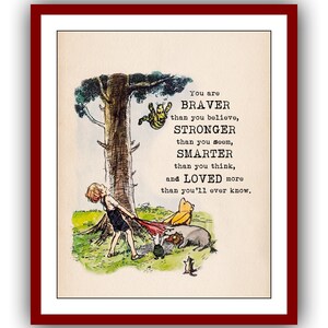 &quot;Du bist mutiger als du glaubst, stärker als du scheinst, und ... &quot;&quot;Winnie the Pooh&quot;&quot; Poster Zitat Vintage Wanddeko Kinderzimmer-Druck 2179.&quot;