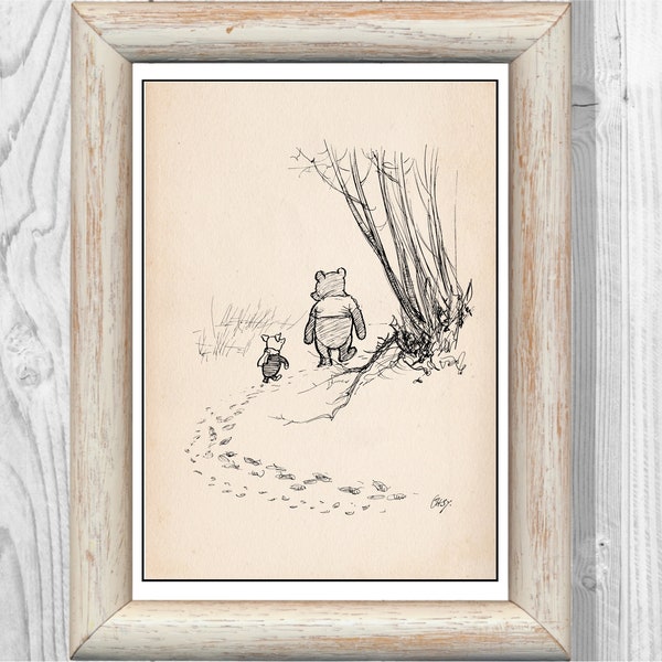 Winnie the Pooh and Piglet Vintage Classic Poster Nursery Print Instant Digital Download
