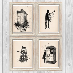 Doctor Who Set of 4 Poster Dalek Tardis Print Tardis Poster Home Print Wall Decor Instant Digital Download