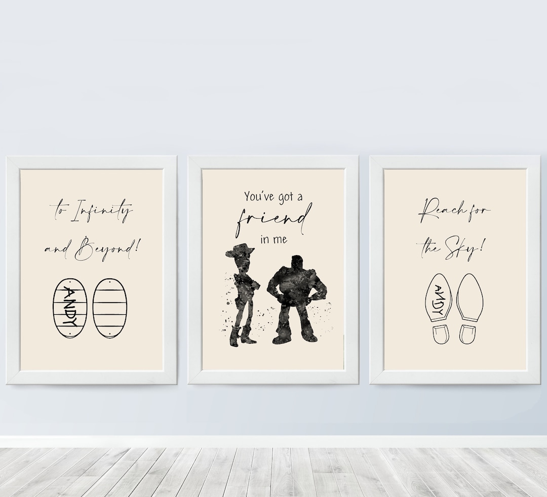 Set of 3 Toy Story Quotes Woody and Buzz Boots With Andy Name Etsy