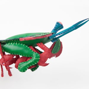 Handmade leather peacock mantis shrimp, Home decoration, collectable, aquatic art, stuffed animal, display art image 3