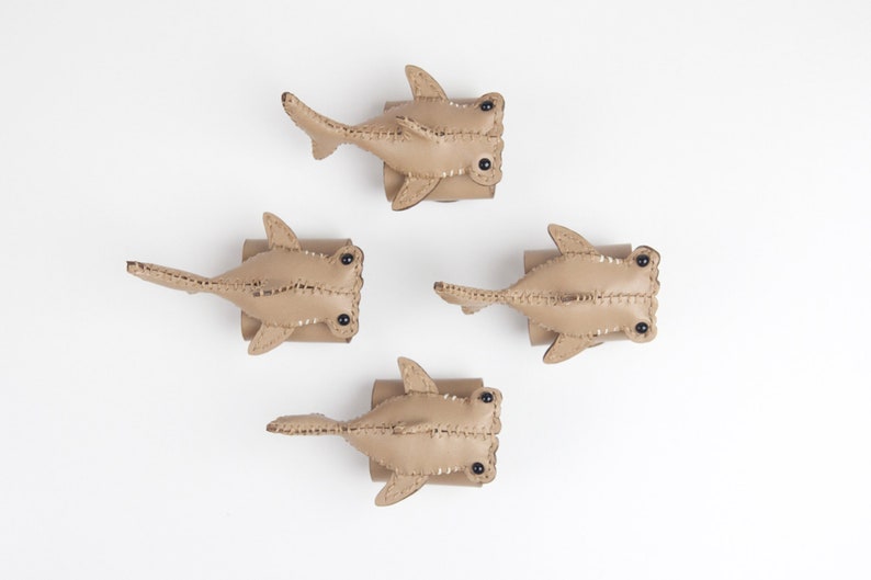 Leather Hammerhead Shark Napkin Rings, Genuine Leather Custom Napkin Rings, Leather table Decor, Shark Art Gift Set of 4