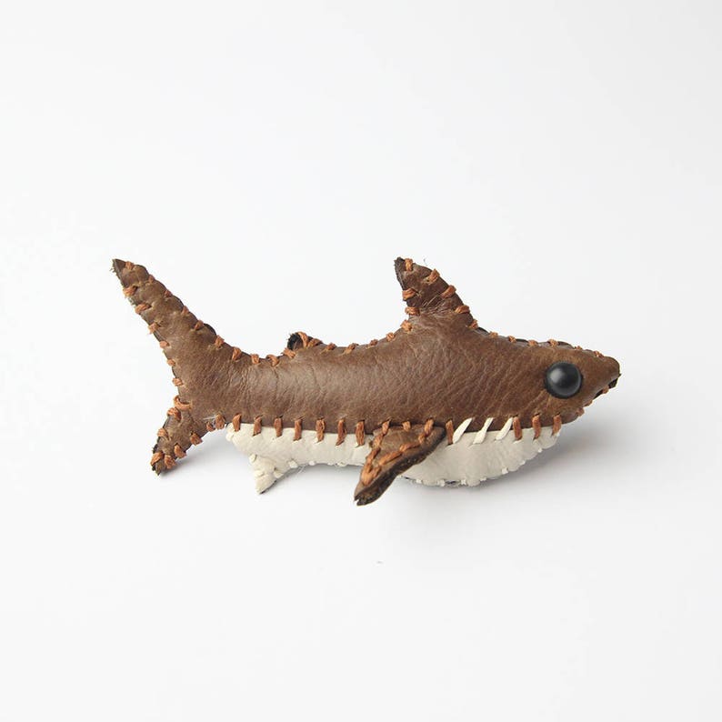 Leather handmade reef shark brooch, leather collectables, fashion brooch image 4