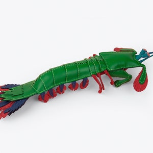 Handmade leather peacock mantis shrimp, Home decoration, collectable, aquatic art, stuffed animal, display art image 1