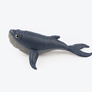 Leather Handmade Blue Whale Art, Leather Craft Whale Figurine, home decoration, stuffed toy, whale toy image 1