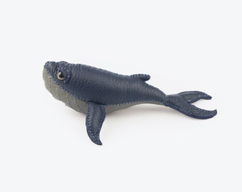 Leather Handmade Blue Whale Art, Leather Craft Whale Figurine, home decoration, stuffed toy, whale toy