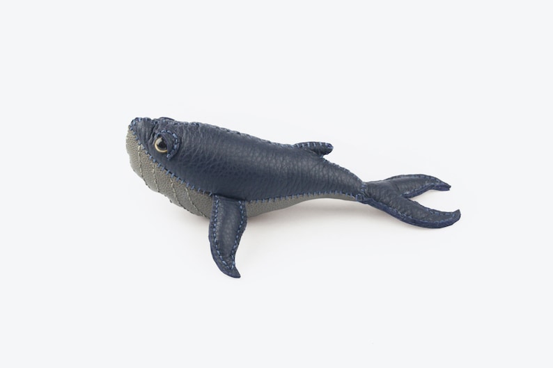 Leather Handmade Blue Whale Art, Leather Craft Whale Figurine, home decoration, stuffed toy, whale toy image 1