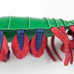 Handmade leather peacock mantis shrimp, Home decoration, collectable, aquatic art, stuffed animal, display art image 6