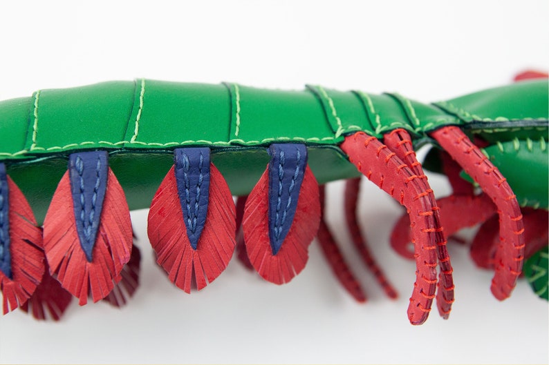 Handmade leather peacock mantis shrimp, Home decoration, collectable, aquatic art, stuffed animal, display art image 6