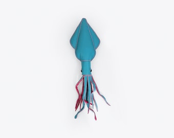 Teal and magenta squid, Kangaroo Leather, Home Decoration, wall decor, stuffed animal, leather craft, handmade leather