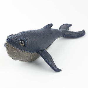 Leather Handmade Blue Whale Art, Leather Craft Whale Figurine, home decoration, stuffed toy, whale toy image 4