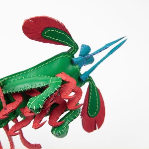 Handmade leather peacock mantis shrimp, Home decoration, collectable, aquatic art, stuffed animal, display art image 4