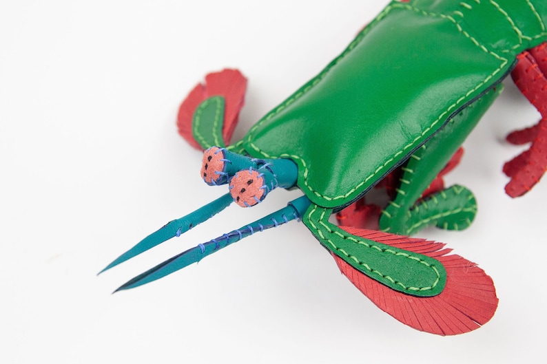 Handmade leather peacock mantis shrimp, Home decoration, collectable, aquatic art, stuffed animal, display art image 5